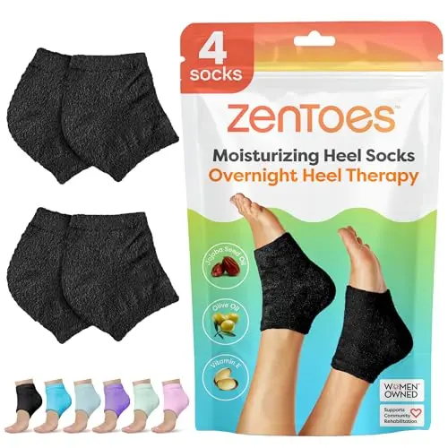 ZenToes Moisturizing Heel Socks with gel-lined heel in black