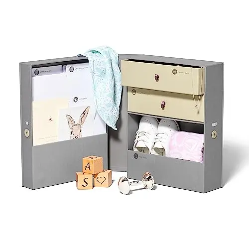 Savor Keepsake Organizer Box in a minimalist fabric design with compartments and drawers