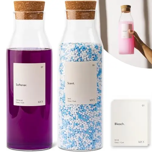 KIVY Glass Detergent Jars set with cork lids and labels