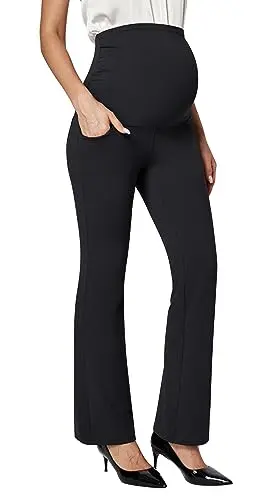 Ewedoos black maternity dress pants with shirred side seams and pockets