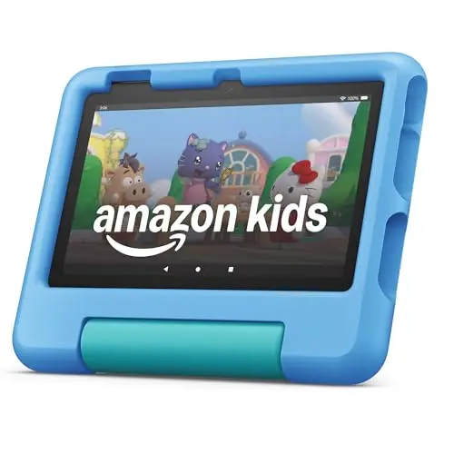 Amazon Fire 7 Kids tablet in Blue with a sturdy protective case