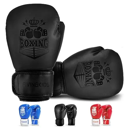 KUANG QUAN black youth boxing gloves with a long velcro wrist strap