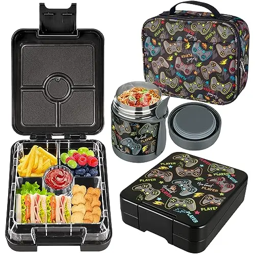 Howeemo Bento Lunch Box Set with 4 compartments, insulated soup jar, and lunch bag