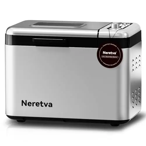 Neretva 15-in-1 large bread maker in silver with dual kneading paddles