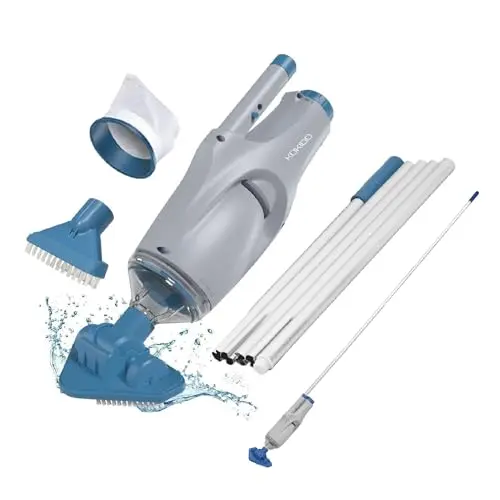 KOKIDO blue handheld pool vacuum with aluminum pole attached