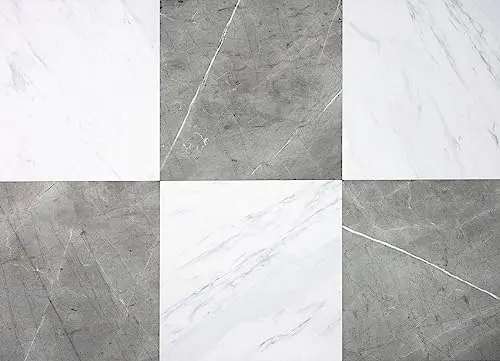 FloorPops Chris Loves Julia Bonneville grey and white marble checkerboard peel and stick tile