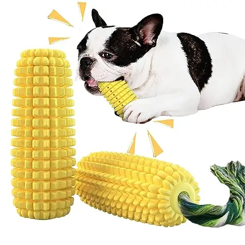 Mloowa corn-shaped dog chew toy in yellow with textured surface