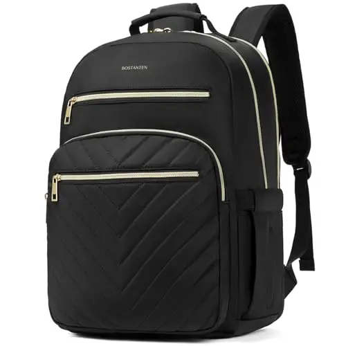 Bostanten 15.6 inch laptop backpack in black with anti-theft pocket and trolley sleeve