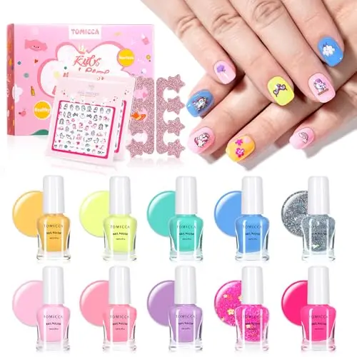 TOMICCA kids nail polish set with 10 pastel colors in a box