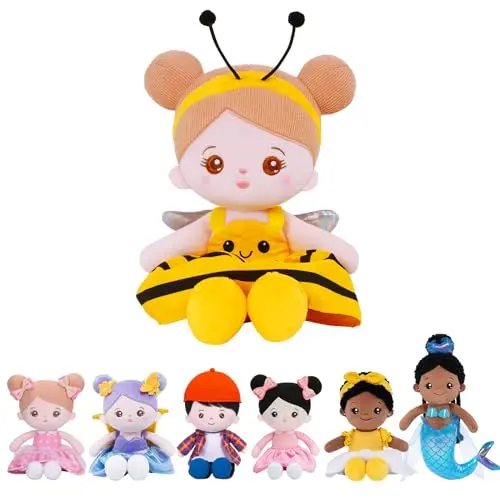 OUOZZZ 12-inch super soft plush baby doll wearing a bright yellow bee costume