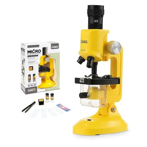 Little World yellow plastic kids microscope with accessory kit
