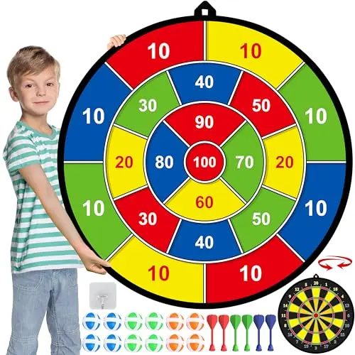 Large double-sided foldable dart board with colorful targets