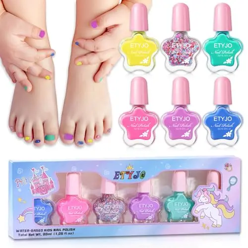 ETYJO kids nail polish set with 6 rainbow colors in a bright box