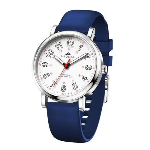 NBONAL nurse watch with blue silicone band and easy-read dial