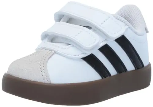 adidas VL Court suede sneakers for toddlers in white, black, and grey