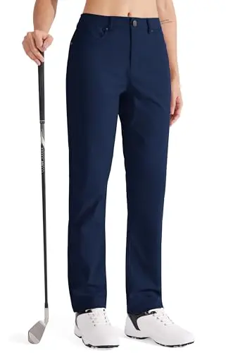 LIBIN women's navy blue straight-leg dress pants suitable for office or golf.