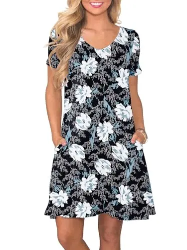 Women's short sleeve V-neck t-shirt dress with side pockets