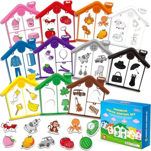 Torlam magnetic color sorting houses and alphabet magnet objects