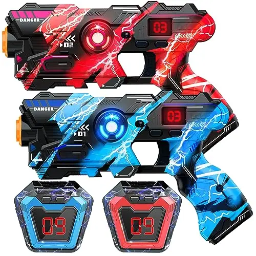 OSALON laser tag set with two blue and red guns and digital score vests.