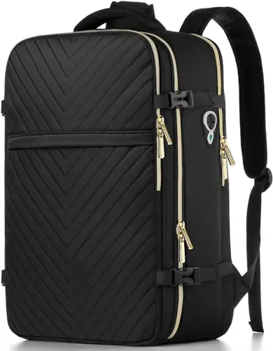 LUOCIP black quilted large carry-on travel backpack