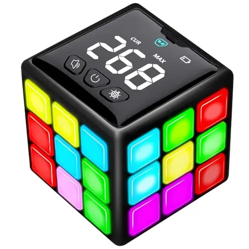Xinbeiya black handheld game cube with screen showing memory and speed games