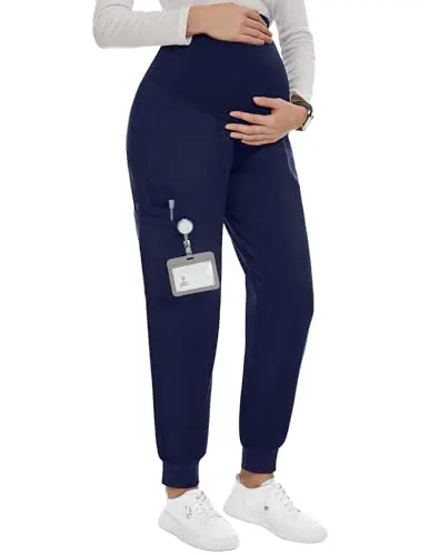 PACBREEZE navy maternity jogger scrubs with multiple pockets