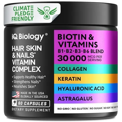IQ Biology Biotin 10,000 mcg Supplement with Collagen and Keratin