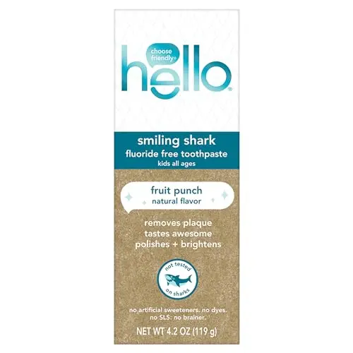hello brand Smiling Shark Fluoride Free Kids Toothpaste in Fruit Punch flavor