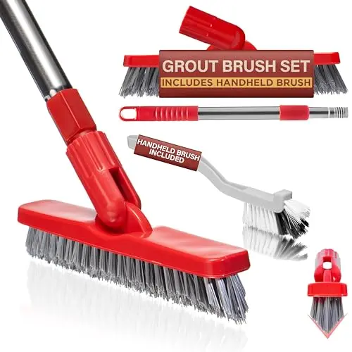 Foxtrot Living grout brush set with long telescoping handle and a separate handheld brush
