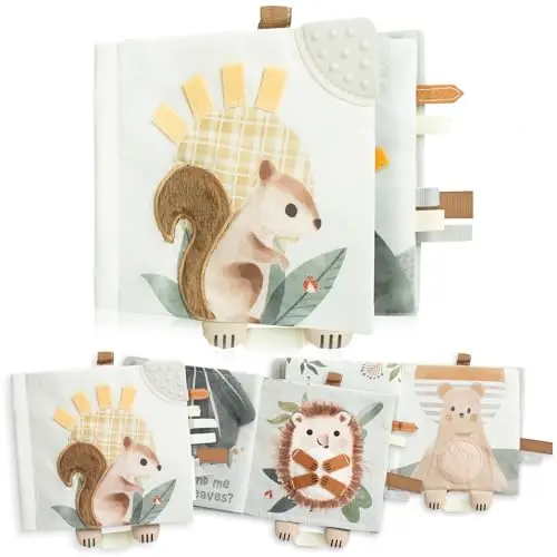 ZICOTO soft baby book with touch and feel pages, a crinkle sound, and a safety mirror