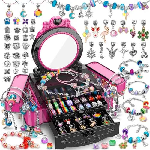 Hollyhi charm bracelet making kit with beads, pendants, and storage box