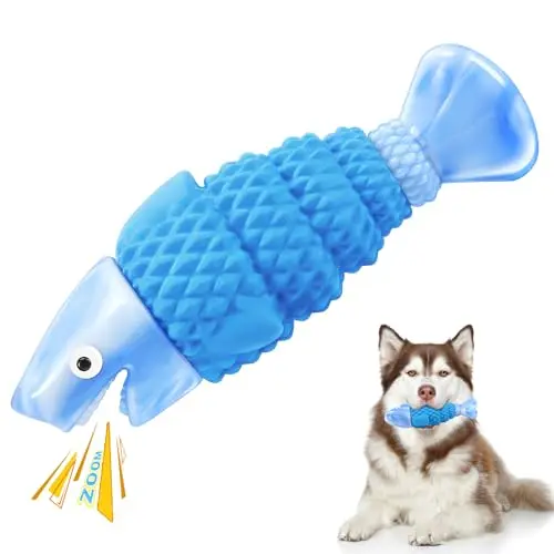 Blue shark-shaped WinTour dog chew toy with a squeaker