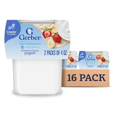 Gerber Stage 3 Strawberry Banana Yogurt Puree Tubs in a pack of 8