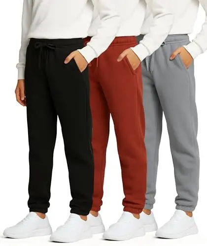 Real Essentials fleece athletic boys joggers in a 3-pack set