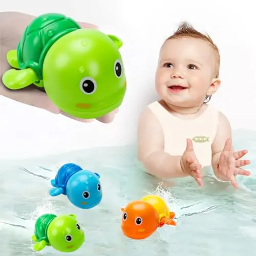 TOHIBEE 3 pack of colorful wind-up swimming turtle bath toys