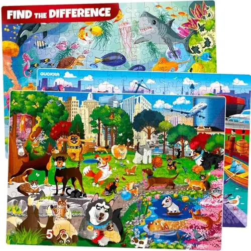 Quokka 3-pack of 150-piece floor puzzles for kids with search and find games included