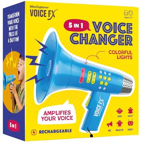 Mini Explorer voice changer toy shaped like a colorful megaphone