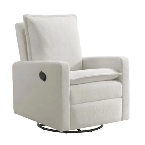 Oxford Baby Uptown Upholstered Swivel Glider and Recliner in Boucle White