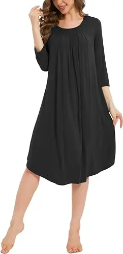 GYS 3/4 sleeve pleated nightgown in black