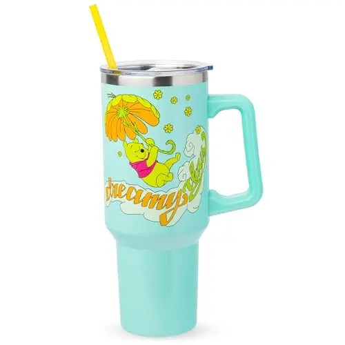 Silver Buffalo Winnie the Pooh Dreamy Days 40-ounce stainless steel tumbler with handle and straw