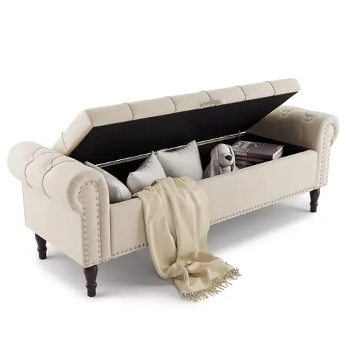 COZYMAN 62-inch linen storage bench with rolled arms and nailhead trim