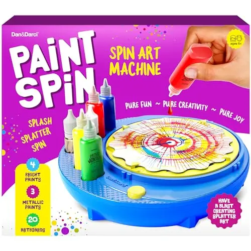 Dan&Darci spin art machine creating colorful splatter paintings