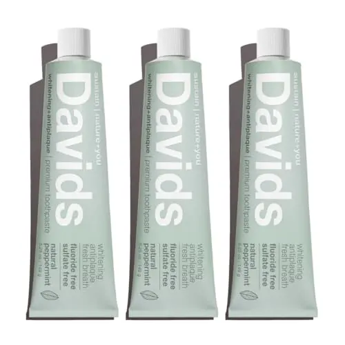 Davids Fluoride Free Toothpaste in recyclable metal tube, three-pack set