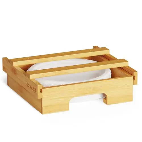 SpaceAid 9-inch bamboo paper plate dispenser for under-cabinet use