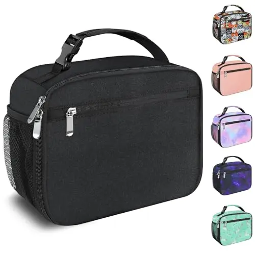 Femuar Black Insulated Lunch Box with fruit pattern