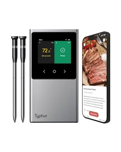 Typhur Sync WiFi wireless meat thermometer with two probes and a standalone base with LCD display
