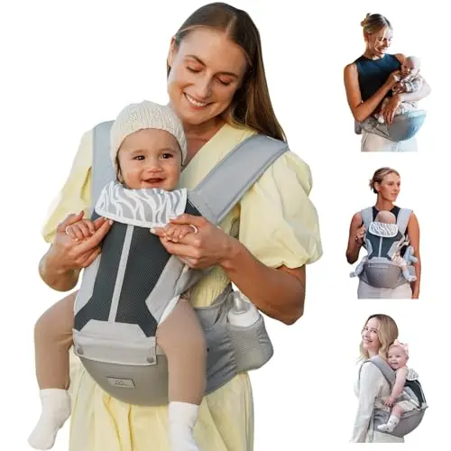 MOMTORY 6-in-1 baby carrier with hip seat in grey