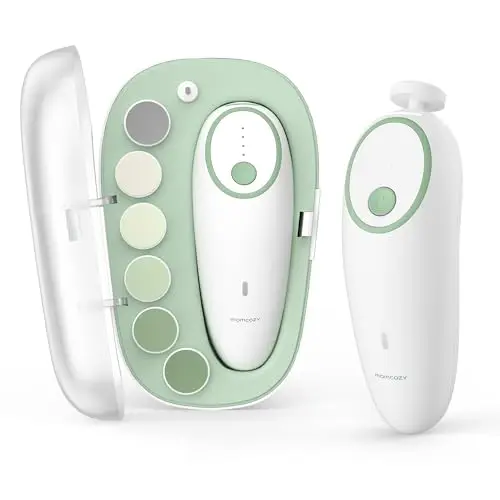 Momcozy rechargeable electric baby nail file with LED light in green