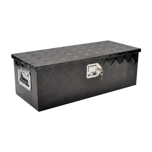 TBAPFS black aluminum truck bed tool box with 5-bar tread pattern
