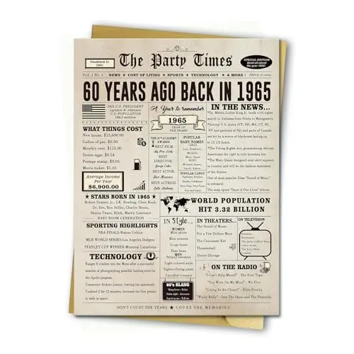HUAMEIGF large 60th birthday card with vintage 1965 facts